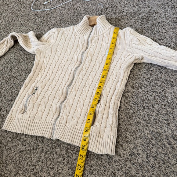 Lauren Ralph Lauren Tan Cable Knit Full Zip Mock Neck Cotton Sweater Small - Picture 6 of 6